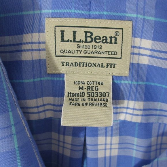 L L Bean Men's Button Up Shirt Long Sleeve Traditional Fit Blue Plaid Medium - Picture 3 of 5